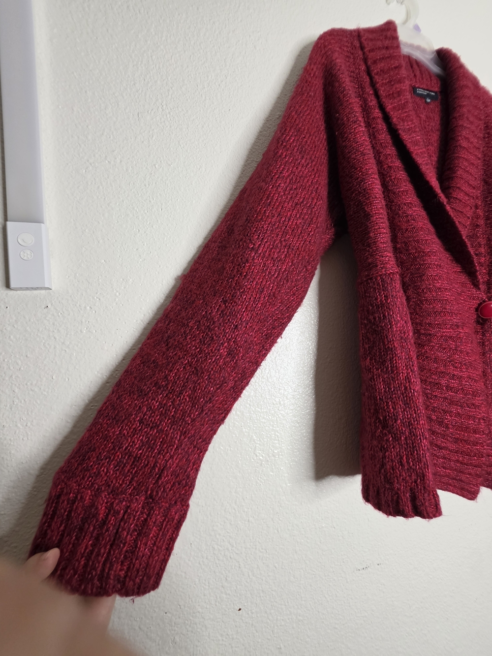 Jones New York Signature Womens Red Chunky Knit V-Neck Cardigan Dolman Sz L - Picture 7 of 12